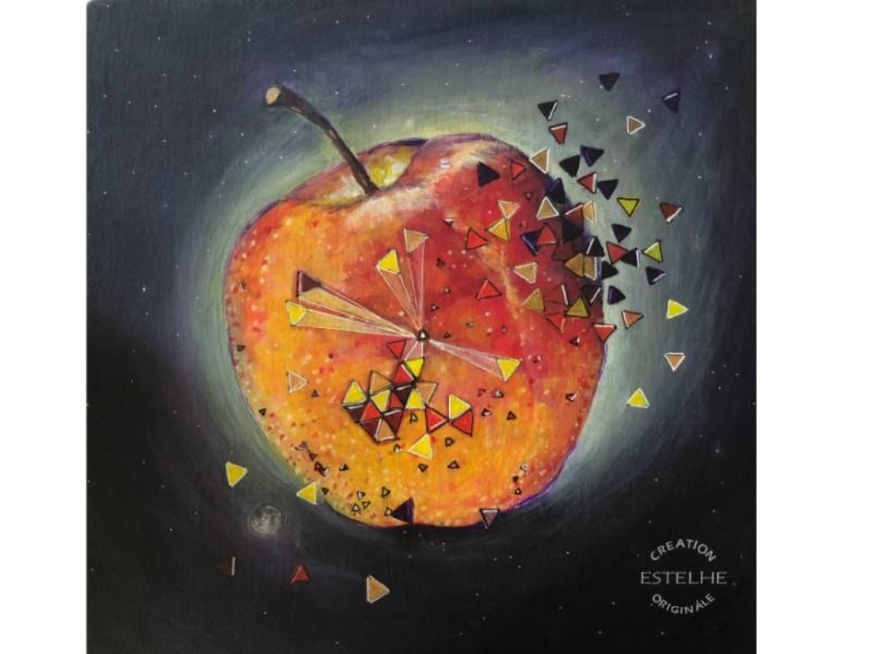 "The Apple ou la Conscience - matière", acrylique sur toile, 30 cm x 30 cm
